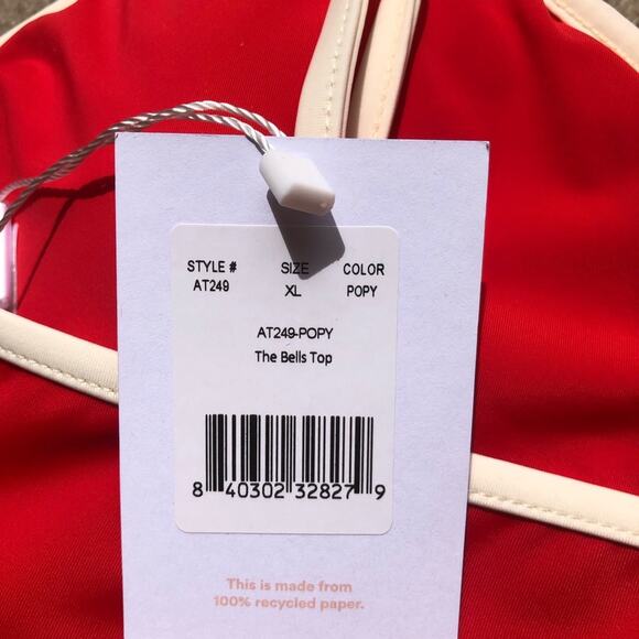 Andie NWT The Bells Sporty Chic Poppy Red With White Trim Bikini Top Extra Large - Picture 10 of 12